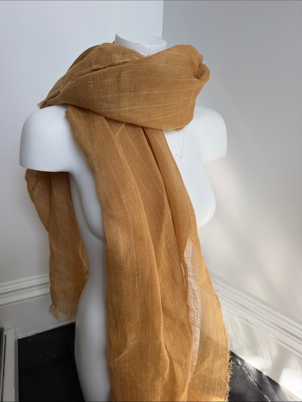 Lux Sheer Drapery Scarf in Mustard Gold